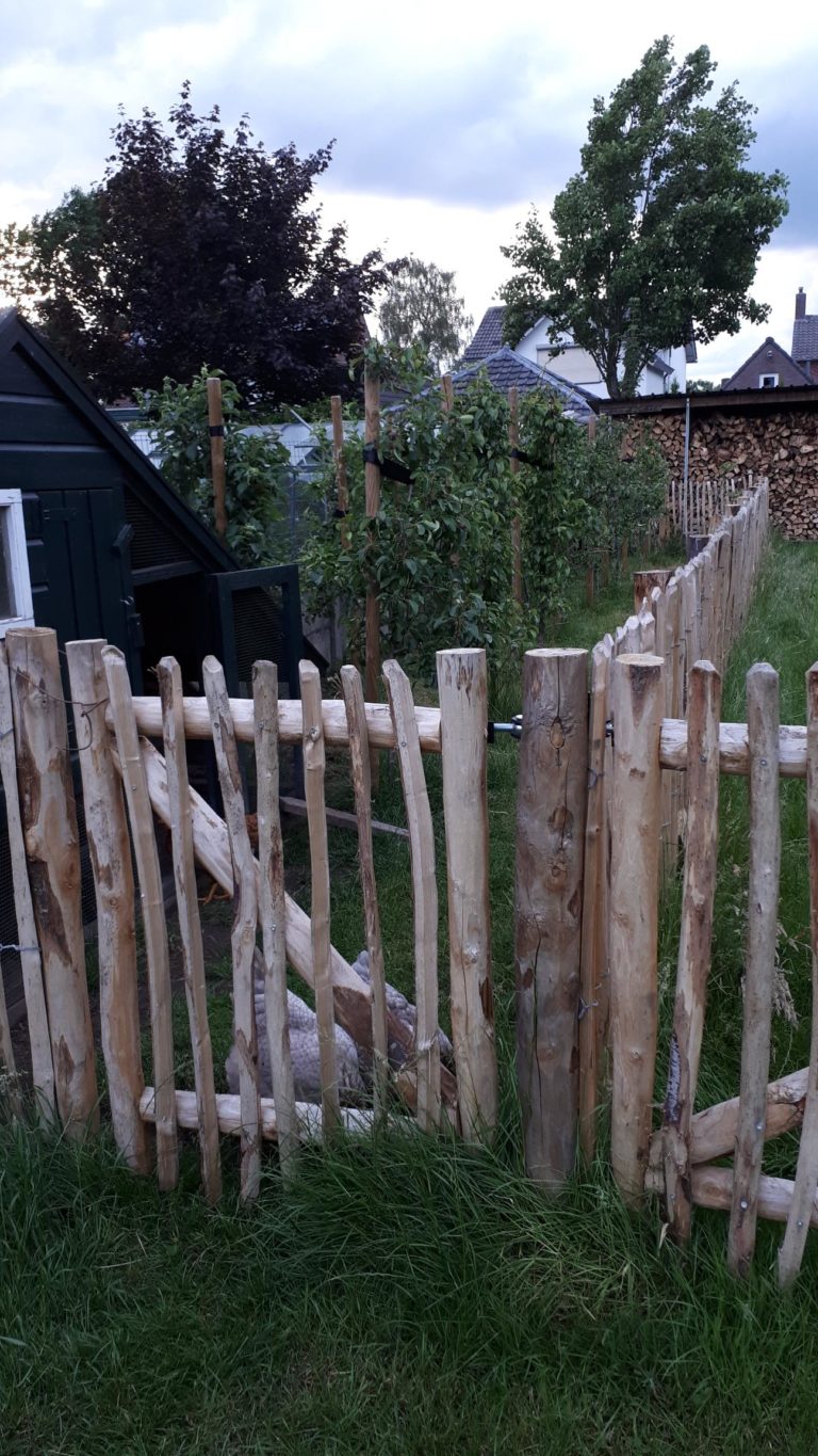 Hekwerk en poort van kastanjehout